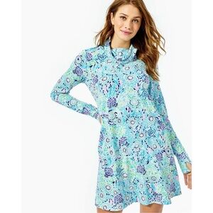 Lilly Pulitzer UPF 50+ ChillyLilly Lilshield Dress In Blue Ibiza Size XXS NWT
